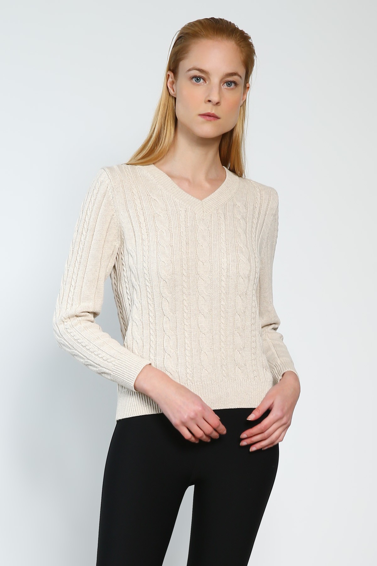 Ladies V-neck Knitted Top 100% Cotton