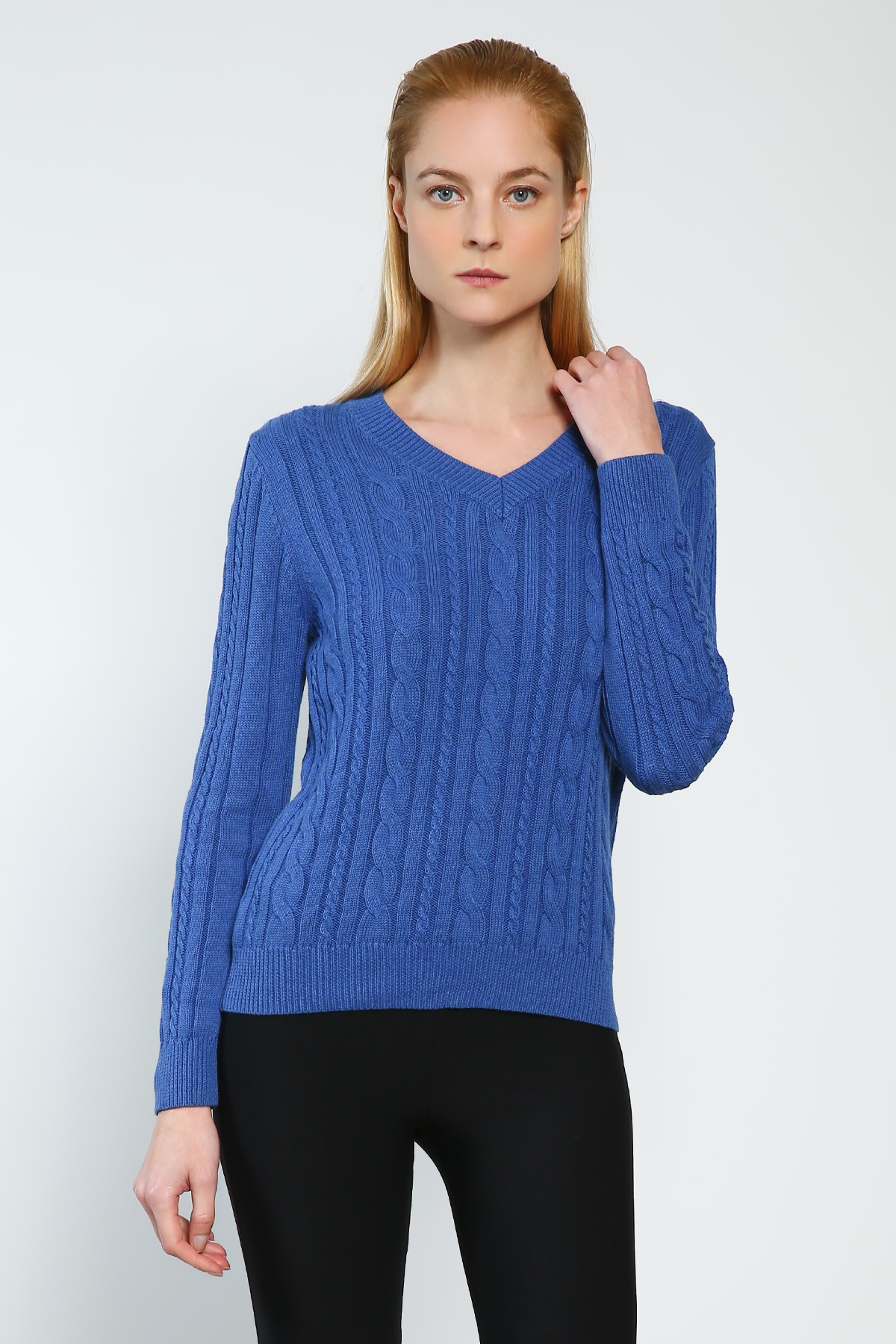 Ladies V-neck Knitted Top 100% Cotton