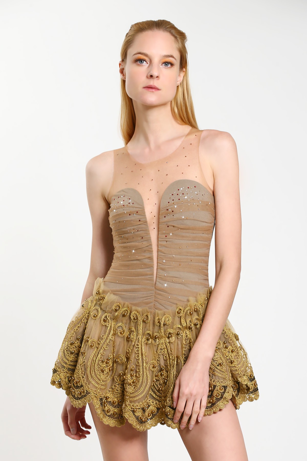 Couture Debutante Ball Figure Skating Dress - Light Brown