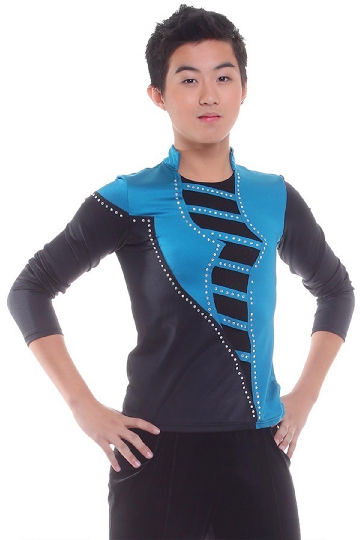 Figure skating top - black - long sleeves - rhinestones