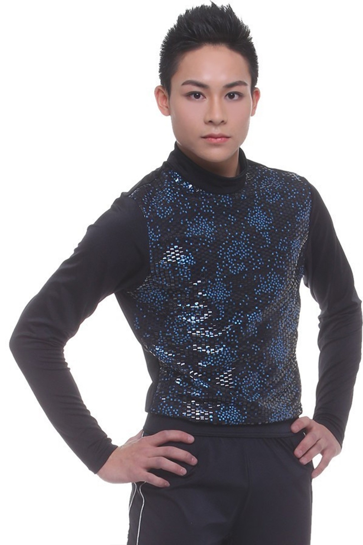 Figure skating top - body shirt - black - long sleeves - Black