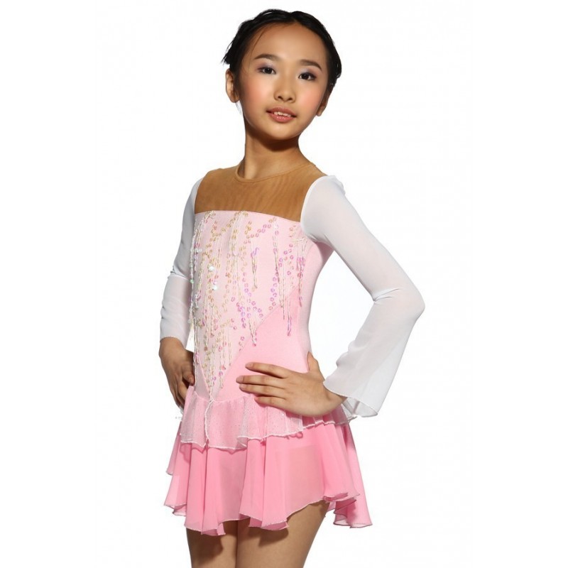 Figure skating dress - pink - long-sleeves - sequins 3 - XAMAS