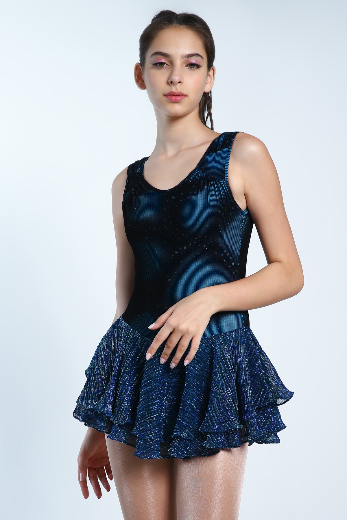 Classic Dancing Blossoms Figure Skating Dress - Navy Glitter