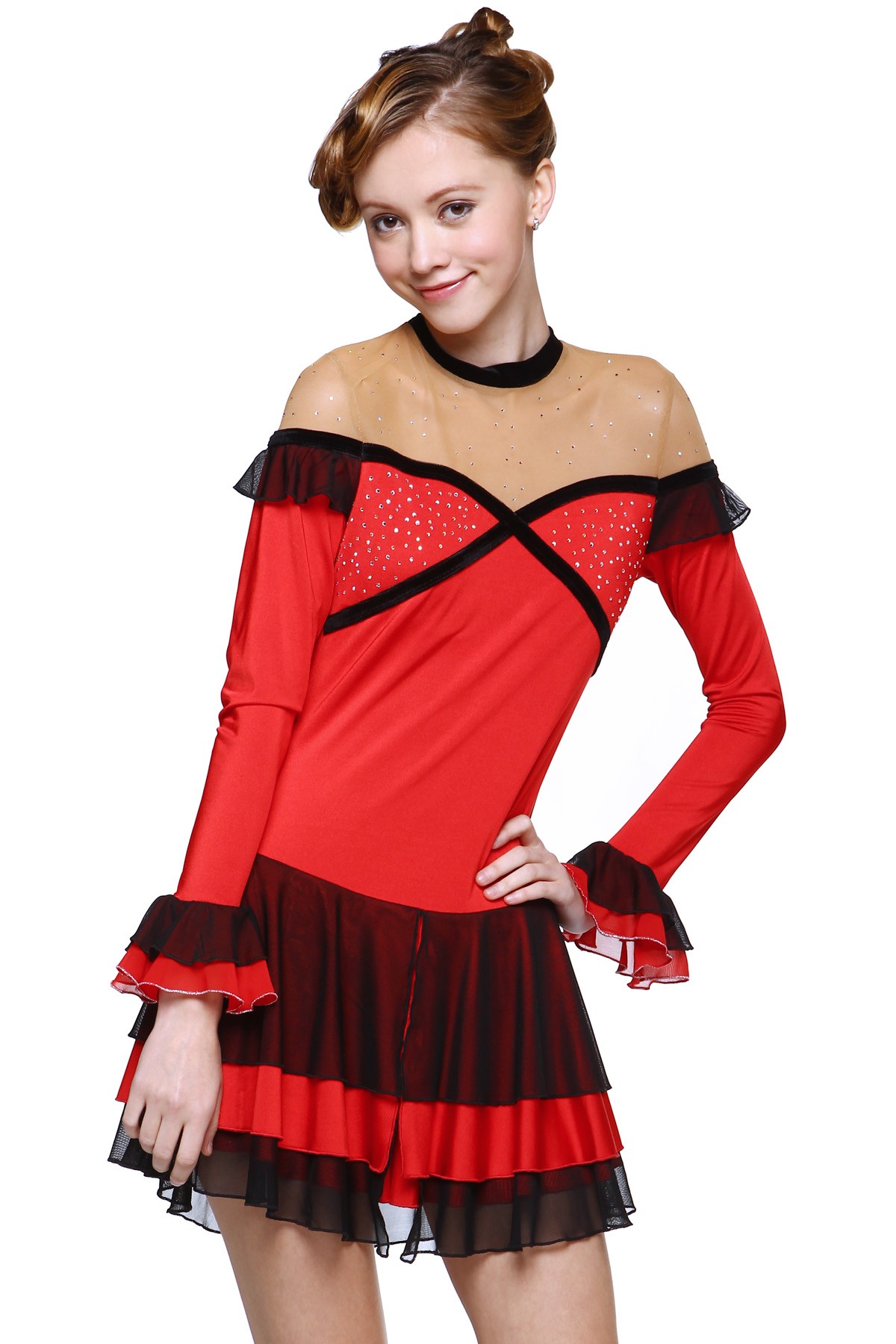 Trendy Pro Flamenco Figure Skating Dress - Red