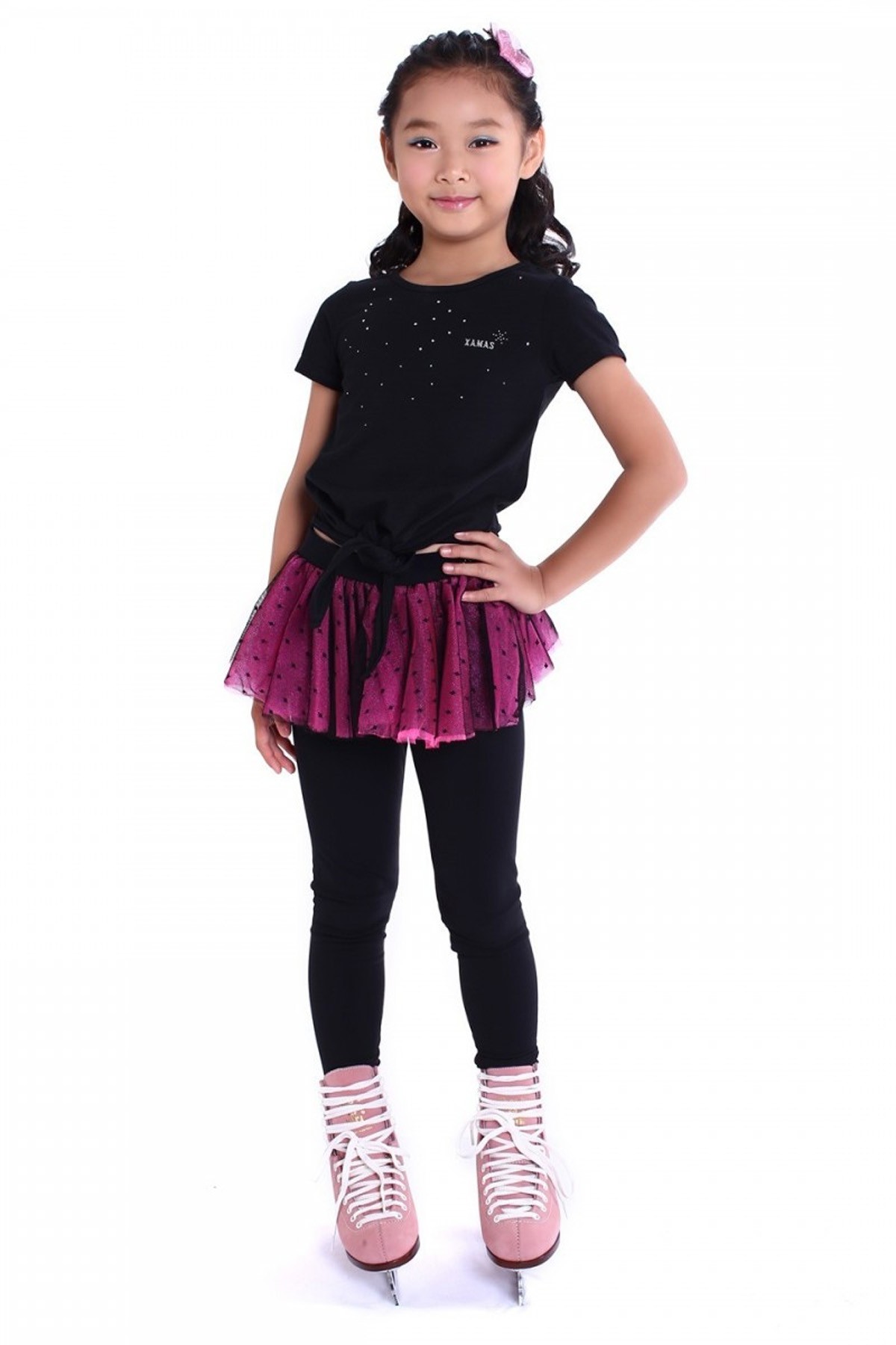 Premium Pro Skating Pants with Polka Dot Skirt - Fuchsia