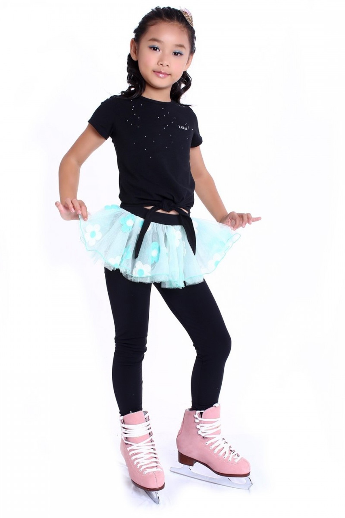 Premium Pro Skating Pants with Flower Skirt - Light Blue