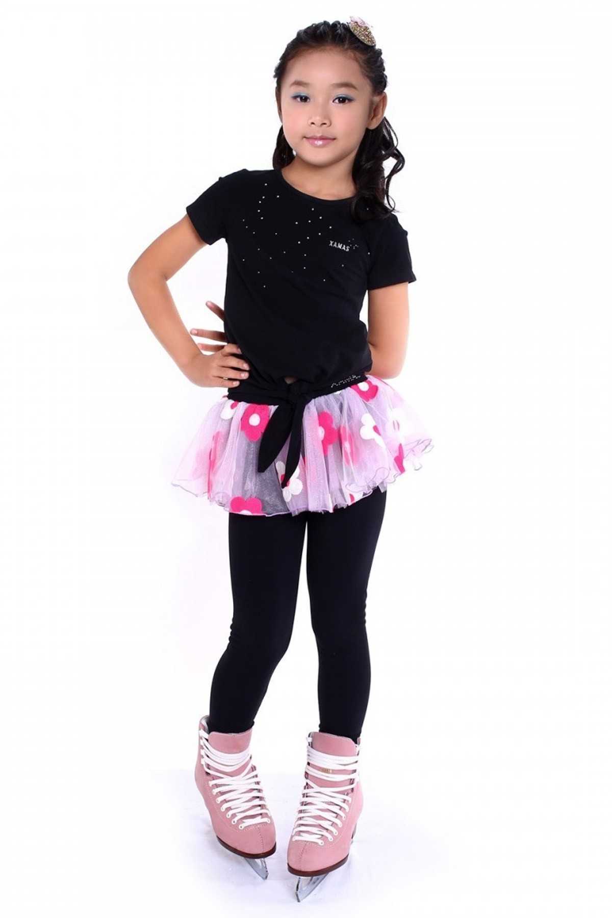 Premium Pro Skating Pants with Flower Skirt - Flu Pink